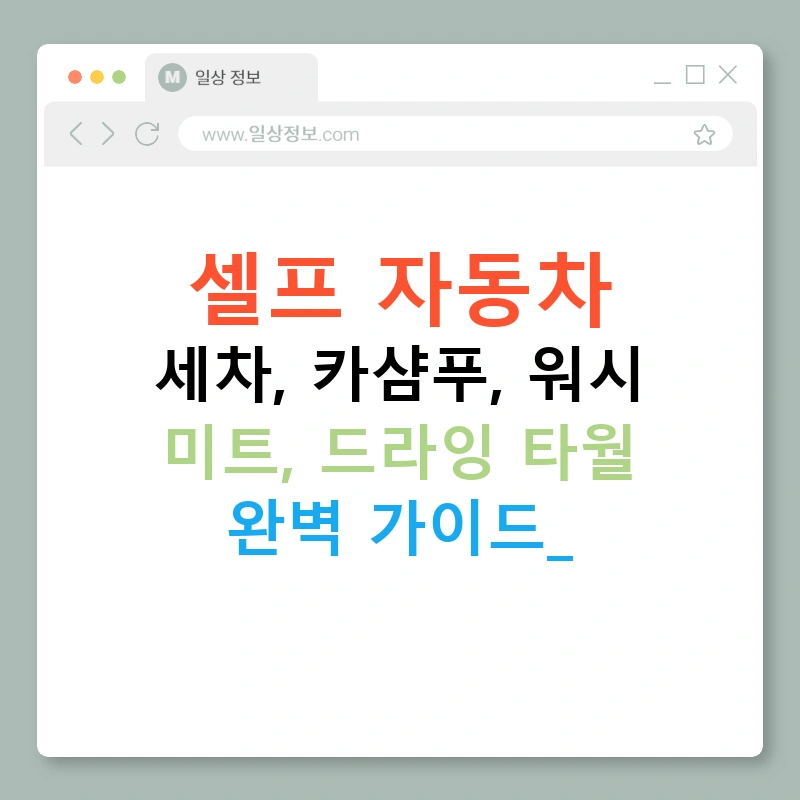 셀프 자동차 세차, 카샴푸, 워시 미트, 드라잉 타월 완벽 가이드!